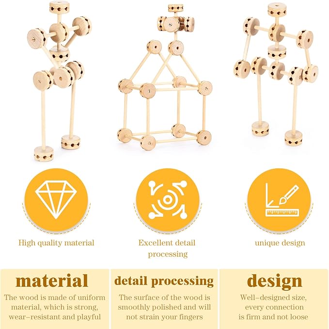 Zhanmai 2 Sets 120 Pieces Wooden Building Blocks Toys Kids Wooden Toys Educational Natural Wood Toys Learning Wooden Blocks Different Sized Toy Building Sets