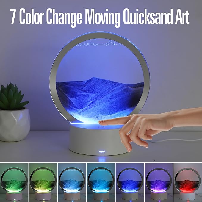 Moving Sand Art Liquid Motion, 3D Deep Sea Sandscape Color Quicksand Decor, Round Glass Moving Sand Art Picture Relaxing Desktop Home Office Work Decor (Black, 6 inch)