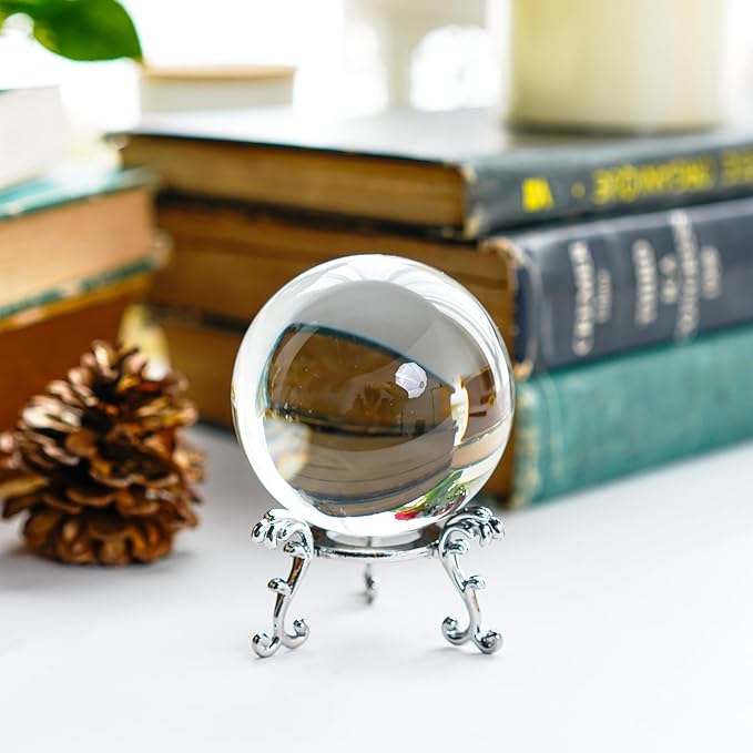 ZEERSHEE 60mm Sparkling Clear Crystal Ball with Stand Handcrafted Photography Prop for Magical Shots Elegant Home & Party Decor for Women