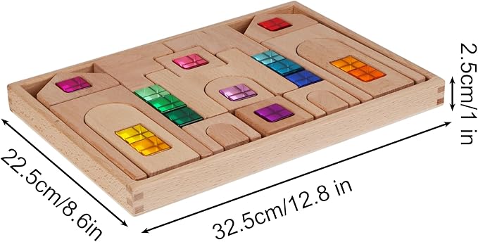 31PCS Wooden Castle Arch Building Blocks Set with Colorful Acrylic Inserts, Educational Construction Toy for Toddlers (31PCS Colorful House)