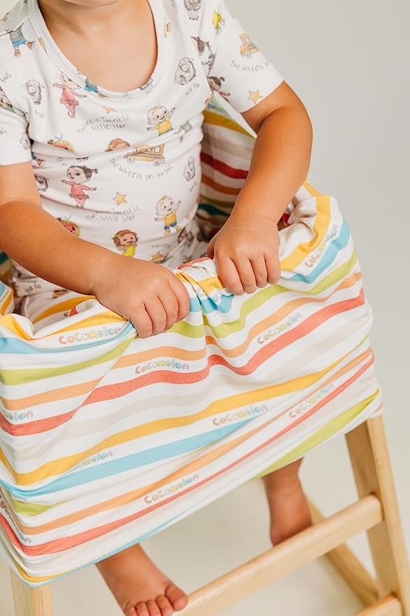 Copper Pearl Baby Car Seat Cover Canopy and Nursing Cover Multi-Use Stretchy 5 in 1 Gift 'CoComelon Stripe' - One Size