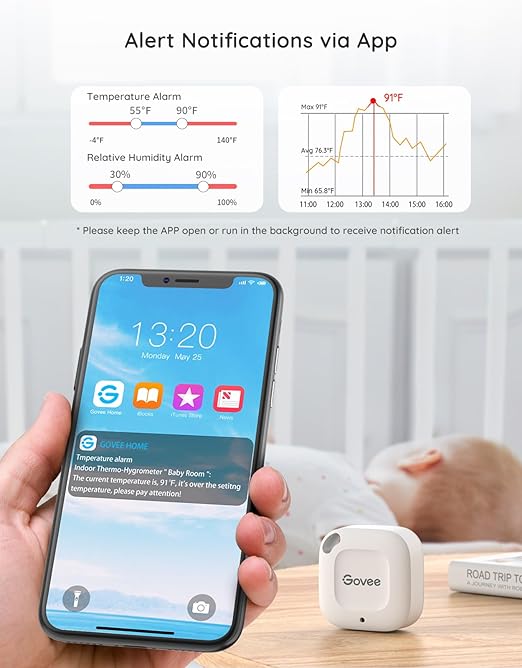 Govee Bluetooth Hygrometer Thermometer, Wireless Thermometer, Mini Humidity Sensor with Notification Alert, Data Storage and Export, 262 Feet Connecting Range, 2 Pack