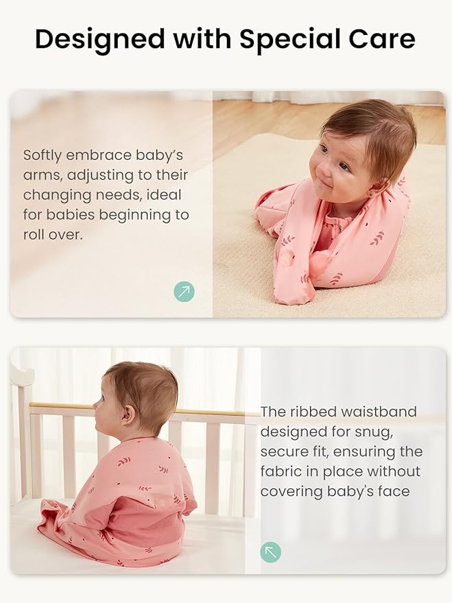 GROWNSY Transitional Swaddle Sleep Sack 3-6 Months, Starfish Design Baby Swaddle Sack, Dual-Zipper for Easy Diaper Changes, Proper Hip Development & Openable Foot Button, 12-20lbs, Pink