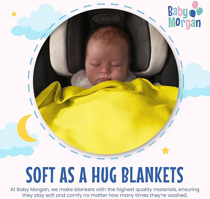Thermal Waffle Knit Baby Blanket - Soft Breathable Mini Blanket for Newborns and Infants - Toddler Blankey for Strollers, Travel, Naptime, Nursery & More - 18" x 20" (Yellow, Nylon Trim)