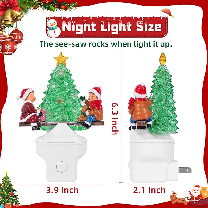 Christmas Tree Night Light Plug into Wall USB Portable Christmas Decorative Night Light Decoration for Kids Adults Bedroom Kitchen Living Room Holiday Decor (Children Seesaw)