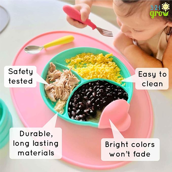 Silicone Easy Scoop & Hold Plate Set - Baby and Toddler Training Plates with Clip-On Rims for Easy Scooping, Self-Feeding and Baby Led Weaning, 6+ months (Watermelon)