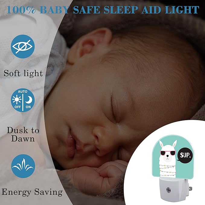 Night Light for Kids Girls Boys, Cute White Llama LED Night Light Plug into Wall with Dusk to Dawn Sensor for Room Decor, Hallway, Kitchen, Bathroom, Nursery, Stairs