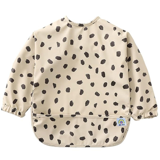 ARI MES Long Sleeves Waterproof Baby Bibs for Eating - Black Spots, Large- Wearable, Coverall for Toddler, Long Sleeve Bib, Smock for Toddler, Apron for Feeding - Applicable for 6-72 Months