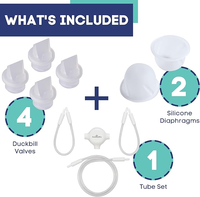 BabyBuddha Breast Pump Accessories, 10 Piece Triple Bundle for Electric Breast Milk Pump, Includes 2 Silicone Diaphragms, 4 Duckbill Valves, 4 Replacement Tubes, Compatible Spare Parts for Daily Use