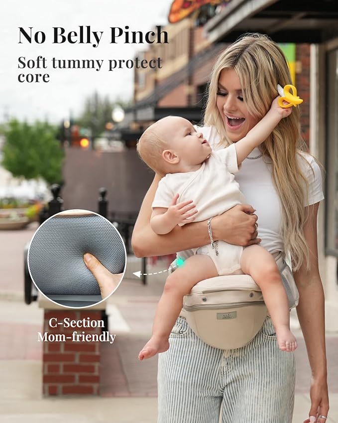 MOMTORY StowNGO Pro Baby Carrier, Safety-Certified 6-in-1 Baby Carrier Newborn to Toddler, Detachable Baby Holder Carrier with Hip Seat, Ergonomic Cozy Baby Body Carrier for 7-50lbs, Khaki