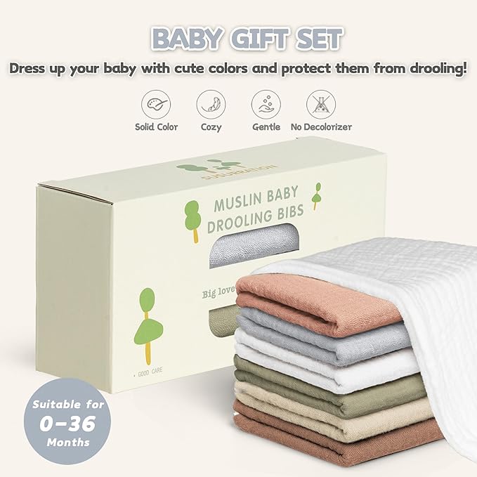 Susurration Muslin Baby Drool Bibs 6Pack Soft Square Adjustable Baby Bandana Bibs for Unisex Girls & Boys