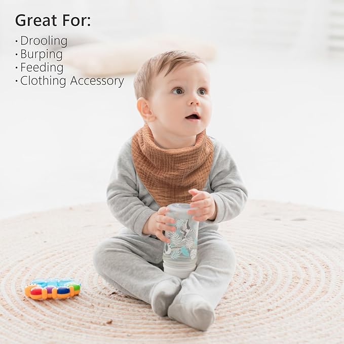 Bearmoss Muslin Baby Bibs 8 Pack Soft Bandana Bibs for Drooling & Teething, Absorbent Burp Cloths with Adjustable Snaps