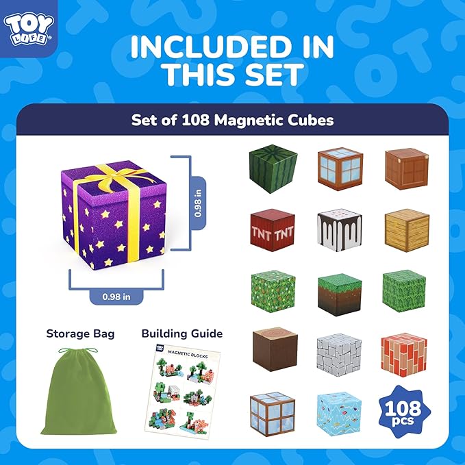 Magnetic Blocks, 108 Pcs Build Mine World Magnet Building Blocks Set for Kids Age 3+ Year Old Boys Girls, Magnetic Construction Building Toy for Toddler