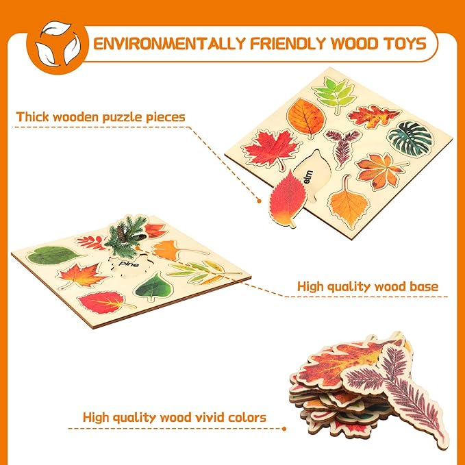 Kathfly 2 Pieces Leaf Wooden Jigsaw Puzzles Leaf Puzzle Montessori Toy Early Educational Learning for Birthday Gift Early Education School(Fresh)