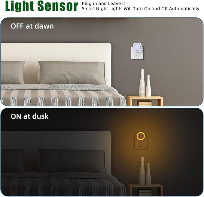 LED Night Lights Plug into Wall, Indirect Soft Dimmable Night Light with Dust to Dawn Sensor, Amber Nightlight for Bedroom,Bathroom,Kitchen,Stairs,Hallway,Travel, 4 Packs, Amber