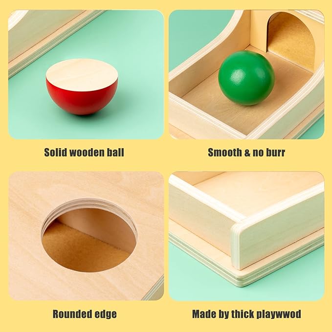 Busy edition Montessori Toys Object Permanence Box Soft Sound Wooden Baby Ball Drop Play for 6 Month 1 2 3 Year Old Toddlers Infant Early Age Toy (Red Green Blue)