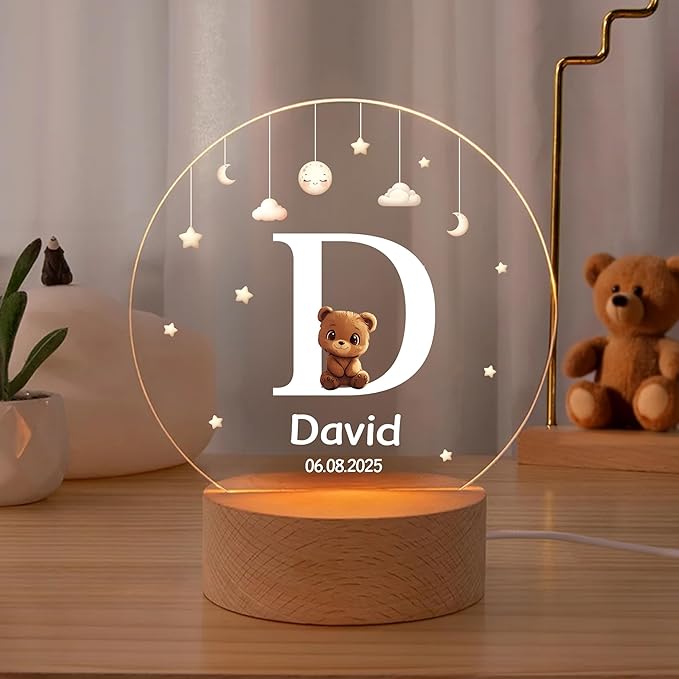callie Acrylic Night Light Name Plate Personalized, Custom Cute Animal Dog Cat with Wooden Base Bedroom Decor, Birthday Gifts Kid Gifts for Family (Cute Animal Dog Cat)