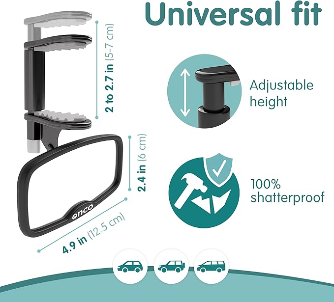 Onco Forward Facing Baby Car Mirror - Clip On Car Mirror for Baby, 100% Shatterproof & Shakeproof, Newborn Essentials