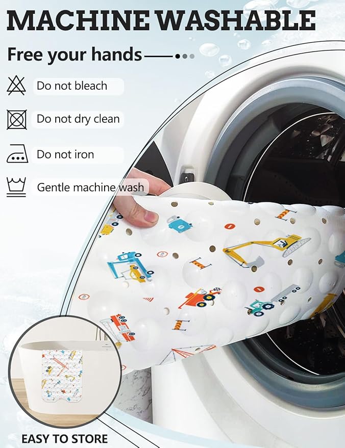 LNOND Baby Bath Mat Non Slip, Kids Bath Mat for Bathroom, Building Machine Shower Mat with Drain Holes and Suction Cups,40 X 16 Inch