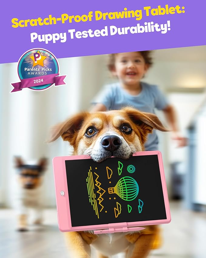 TEKFUN LCD Writing Tablet Doodle Board, 10inch Colorful Drawing Pad for Kids, Mess Free Coloring for Toddlers, Toys Gifts for 3 4 5 6 7 8 Year Old Girls Boys (Pink)