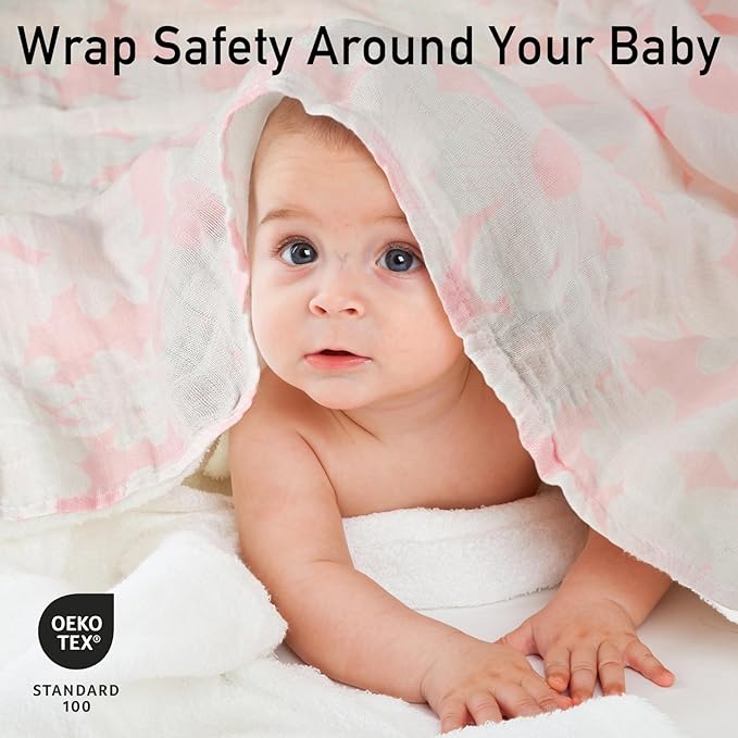 GLLQUEN BABY Receiving Blanket Boy Cotton Muslin Swaddle Blankets Girl Newborn Squares Breathable & Soft Thin Baby Blankets Cloths Double Absorbent Infant Swaddling Wrap - 6 Pack (Rosebud)