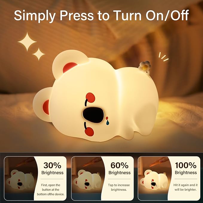 Koala Night Light for Kids Nursery - Cute Silicone Animal Baby Light with 3-Level Dimmable LED, Portable Toddler Sleep Lamp for Bedroom, Breastfeeding, Kids Room, Funny Xmas Birthday Gifts