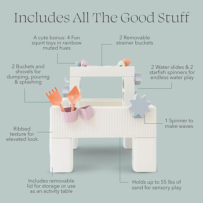 PLAYSMOL Tide Water & Sensory Table, 3-in-1 Play Sand Table with Lid, Toddlers & Kids Indoor Outdoor Activity Water Station, Ages 3+