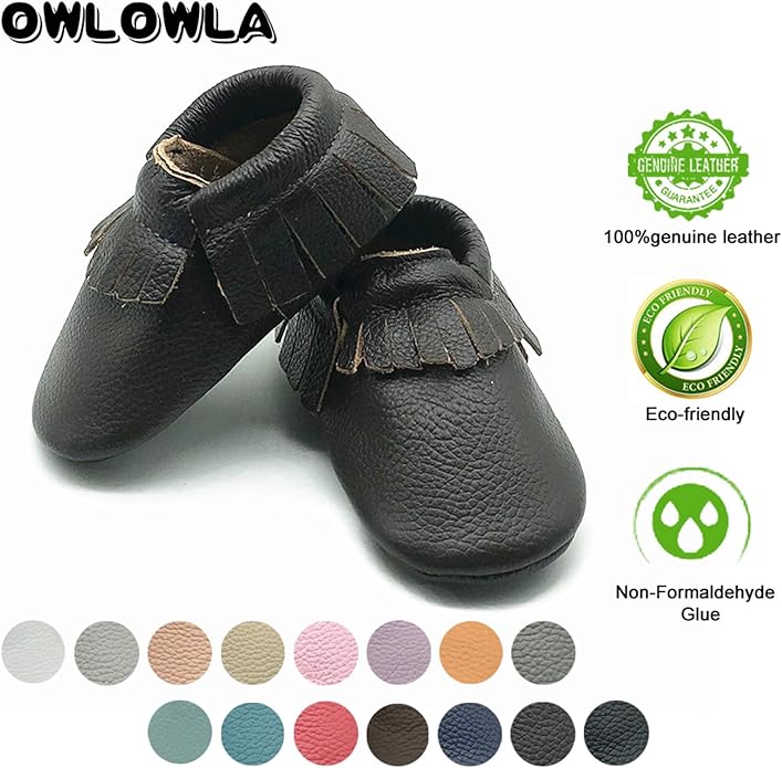 OWLOWLA Baby Moccasins Soft Sole Leather Baby Shoes Infant Toddler Pre-Walker Shoes Baby Boy Girl