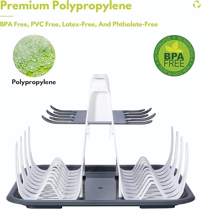 High Capacity Drying Rack with 5pcs Brushes, Deluxe Countertop Drying Rack, Universal Drying Station, Baby Bottle Drying Rack with Bottle Brushes, White