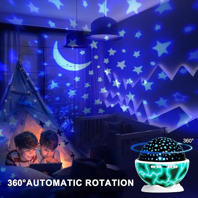 Night Light for Kids, Night Light Projector with 3 Films Stars,Oceans,Dinosaurs,360° Rotation Ceiling Projector Kids Night Lamp Rechargeable,Birthday Christmas Fun Gifts for 1-6-14 Year Old Girls Boys