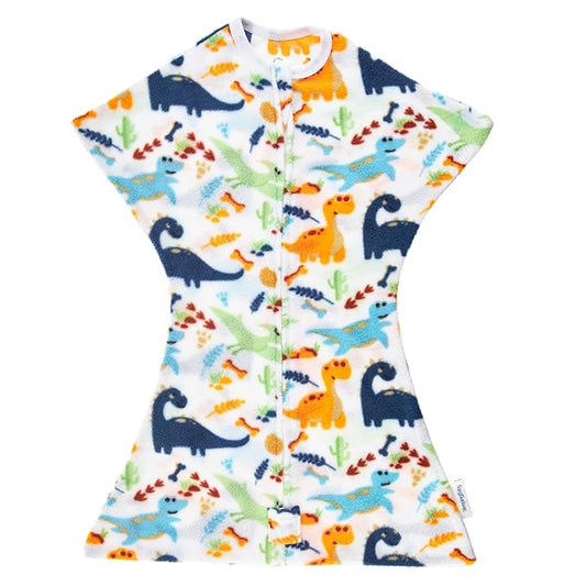 SleepingBaby Zipadee-Zip Transition Swaddle - Cozy Fleece Wearable Blanket with Two-Way Zipper for Baby Sleep - Dino, Medium (6-12 Month)
