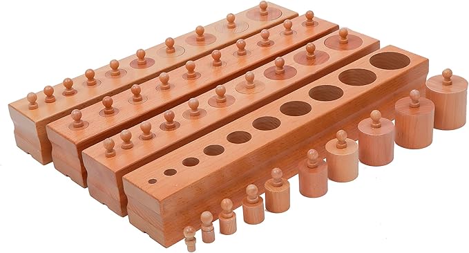 Adena Montessori Cylinder Block (Set of 4)-Montessori Educational Wooden Toy for Fine Motor Skills, Hand-Eye Coordination, and Cognitive Development