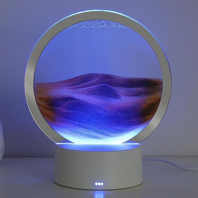 Moving Sand Art Liquid Motion, 3D Deep Sea Sandscape Color Quicksand Decor, Round Glass Moving Sand Art Picture Relaxing Desktop Home Office Work Decor (Orange, 6 inch)