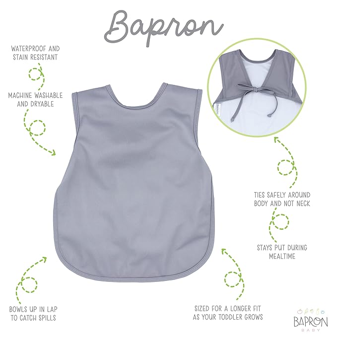 BapronBaby Minimalist Slate Bapron - No Neck Tie Safer Bib for Baby & Toddler - Soft Waterproof Stain Resistant - Machine Washable - Sz Preschool 3-5yrs