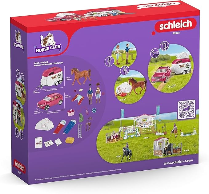 Schleich Horse Club - 110 PC Car and Trailer Tent Camping Playset with Fun Horse and Rider Figures for Girls and Boys - Realistic Toy Figurines and Accessories for Kids Ages 5+ | 42535