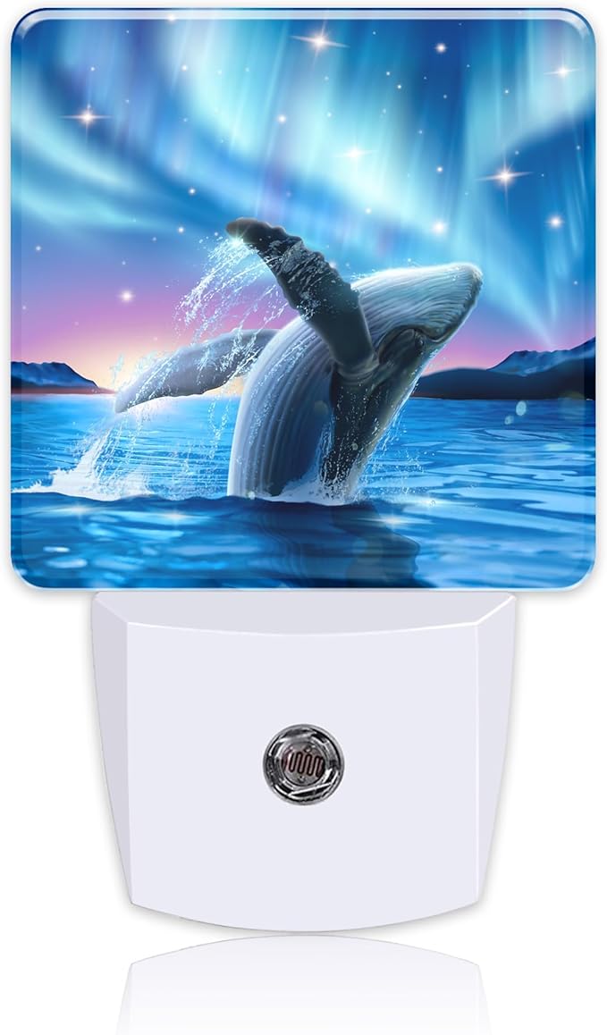 Humpback Whale Breaching Water Night Light for Kids, LED Night Light Plug into Wall with Dusk to Dawn Sensor for Girls Boys Women Men Room Decor, Hallway, Kitchen, Bathroom, Nursery, Stairs