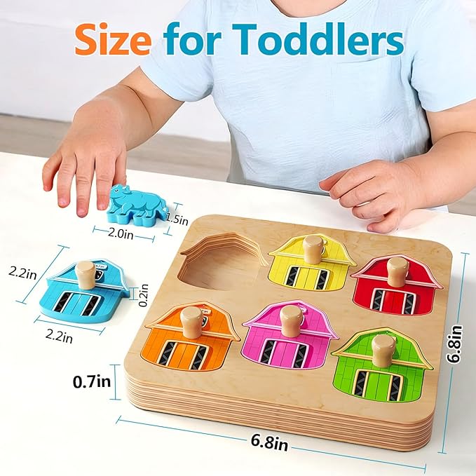 Wooden Puzzles for Toddlers 1-3 : Farm Animal Peg Puzzles, Preschool Learning Activities, Toddler Toys Age 1-2, Montessori Toys for 1 2 Year Old Boy Girl Christmas Birthday Gift