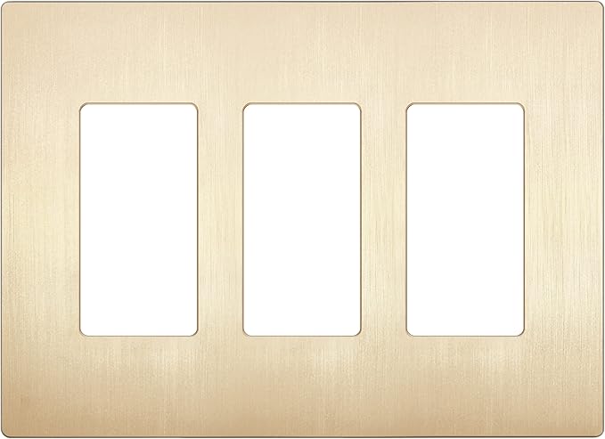 LIDER Brushed Finish Decorator Switch Cover, Screwless Wall Plate, Mid-Size 3-Gang 4.88" x 6.77", Unbreakable Polycarbonate Thermoplastic, UL Listed, LSWP-33M-BGD, Brushed Gold