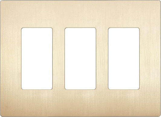 LIDER Brushed Finish Decorator Switch Cover, Screwless Wall Plate, Mid-Size 3-Gang 4.88" x 6.77", Unbreakable Polycarbonate Thermoplastic, UL Listed, LSWP-33M-BGD, Brushed Gold