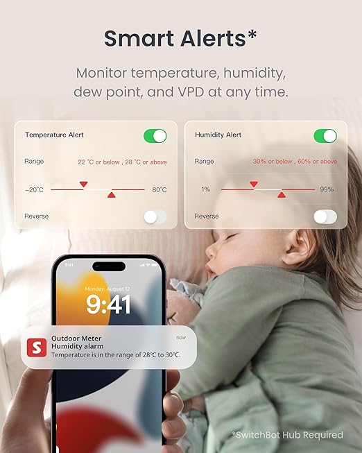 SwitchBot Bluetooth Hygrometer Thermometer 3 Pack with Hub, Smart Humidity Temperature Sensor with App Notifications, 394ft Bluetooth Range, Compatible with Alexa, Google Home, HomeKit