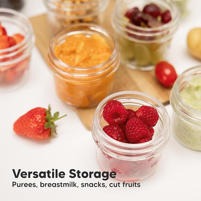 KeaBabies 12pk 4oz Glass Baby Food Containers with Lids - Leak-Proof, Microwavable Small Glass Jars, Baby Purees & Toddler Snack Storage Containers, BPA-Free, Dishwasher & Freezer Safe (Pastels)