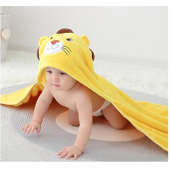 ROMASA Baby Bath Towel Ultra Soft Hooded Towel Highly Absorbent Bathrobe Blanket Toddlers Shower Gifts for Boys Girls-27.5" x 55" (Yellow Lion)