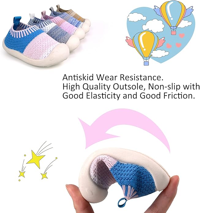 Baby First-Walking Shoes 1-4 Years Kid Shoes Trainers Toddler Infant Boys Girls Soft Sole Non Slip Cotton Canvas Mesh Breathable Lightweight TPR Material Slip-on Sneakers Outdoor