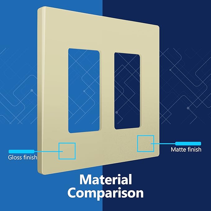 LIDER Matte Finish Double Decorator Switch Cover, Screwless Wall Plate, Mid-Size 2-Gang 4.88" x 4.92", Unbreakable Polycarbonate Thermoplastic, UL Listed, LSWP-32M-I10P, Ivory
