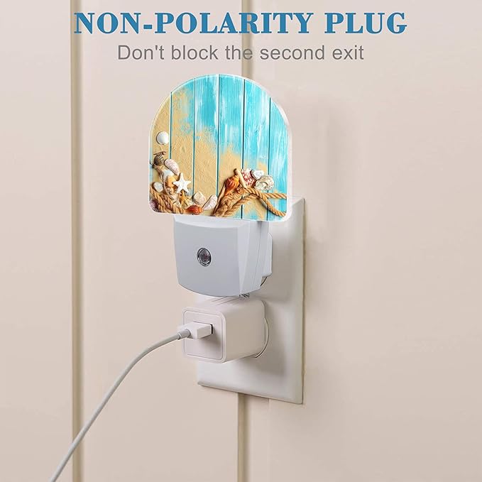 Night Light Plug into Wall Shells and Blue Wooden Planks Night Light with Dusk to Dawn Sensor Night Light for Kid Girls Boys Women Men Room Decor, Hallway, Kitchen, Bathroom, Nursery, Stairs