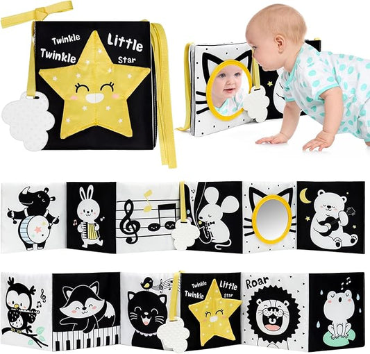 OKOOKO Black and White High Contrast Baby Book 0-6 Months Baby Soft Book Tummy Time Toy Crib Stroller Toy Montessori Sensory Toy Early Education Months Newborn Infant for 0+