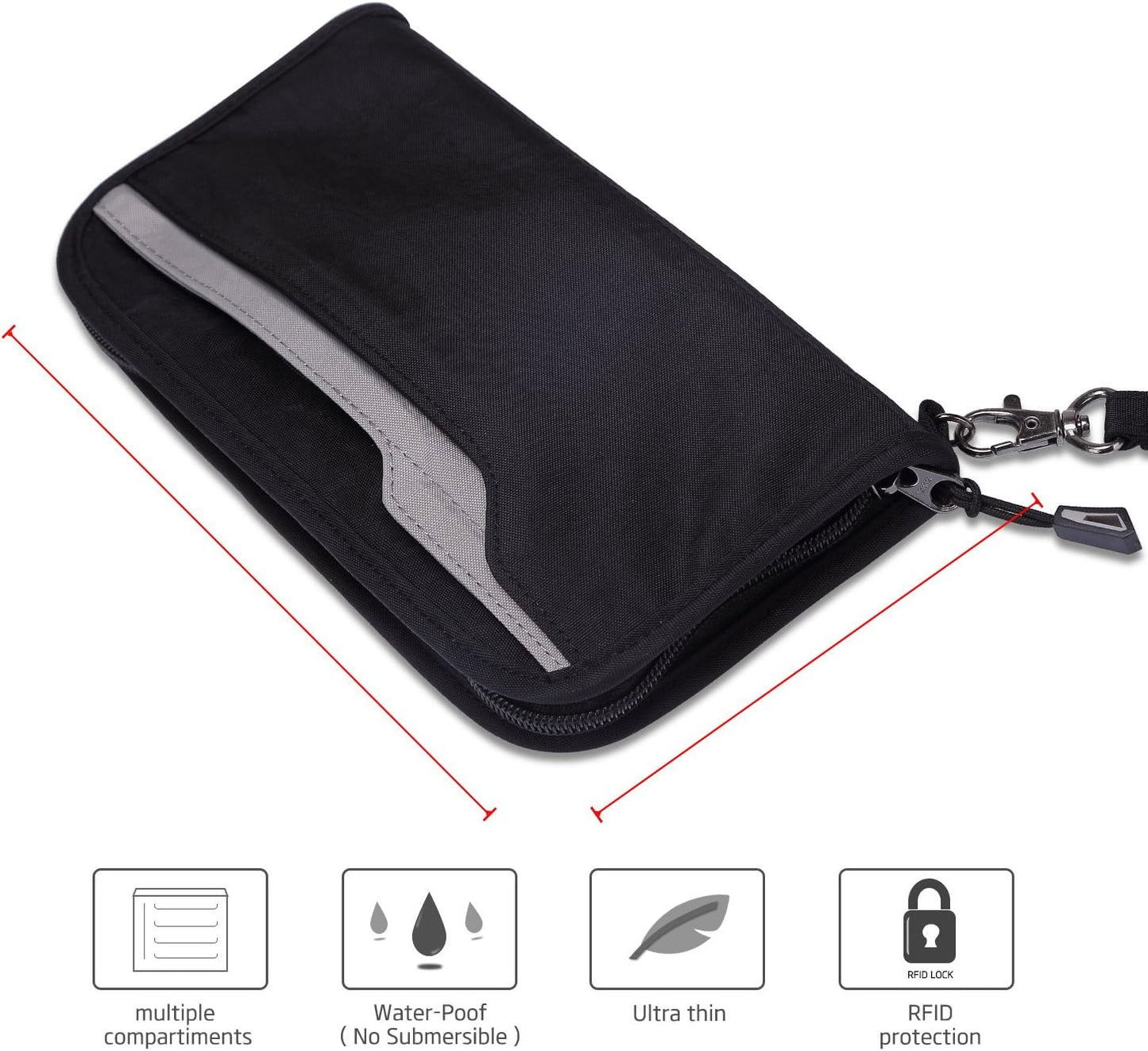 ZOPPEN Passport Holder Family RFID Passport Wallet, Passport Holder Women/Men, Travel Wallet Documents Organizer Zipper Case with Removable Wristlet Strap, Travel Essentials for Flying