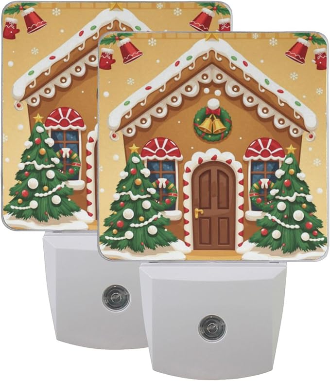 Aslsiy Night Light for Kids Cartoon Gingerbread House Brown (10) Plug in Wall Lamp LED Dusk to Dawn Sensor Energy Saving Nightlight for Boys Girls Men Women