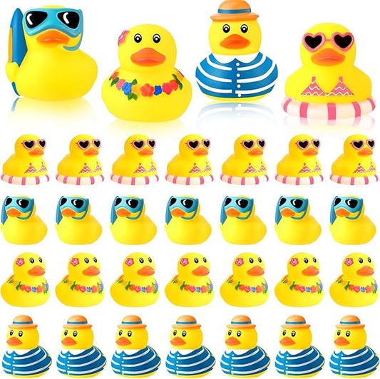 Honoson 36 Pcs Summer Beach Rubber Duckies Bulk Mini Rubber Duck Bath Toys Float Bathtub Ducky Cute Squeaky Ducky for Classroom Carnival Summer Birthday Baby Shower Party Favor