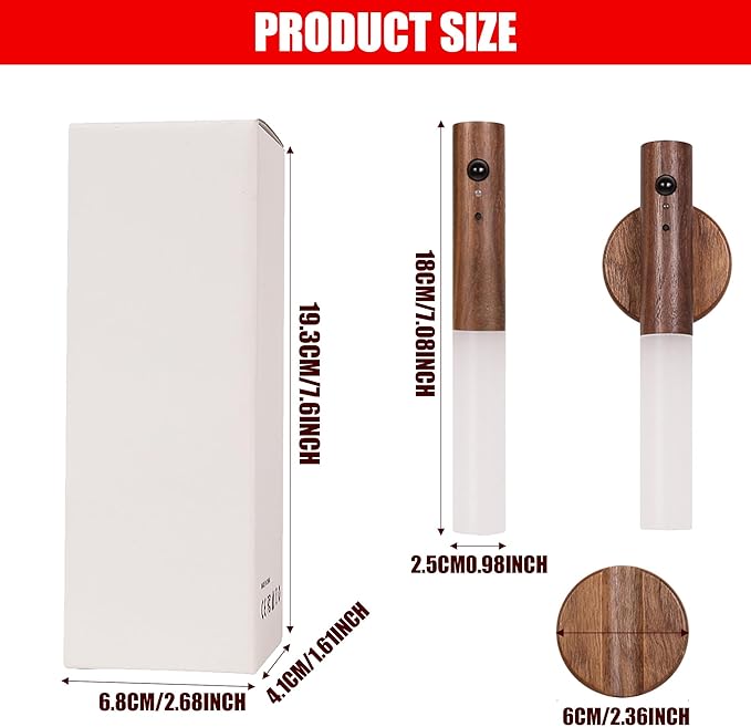 LANDGOO Rechargeable Wooden Night Light for Nursery, Motion-Activated RGB LED Baby Light for Breastfeeding, Toddler Kids Bedroom Décor